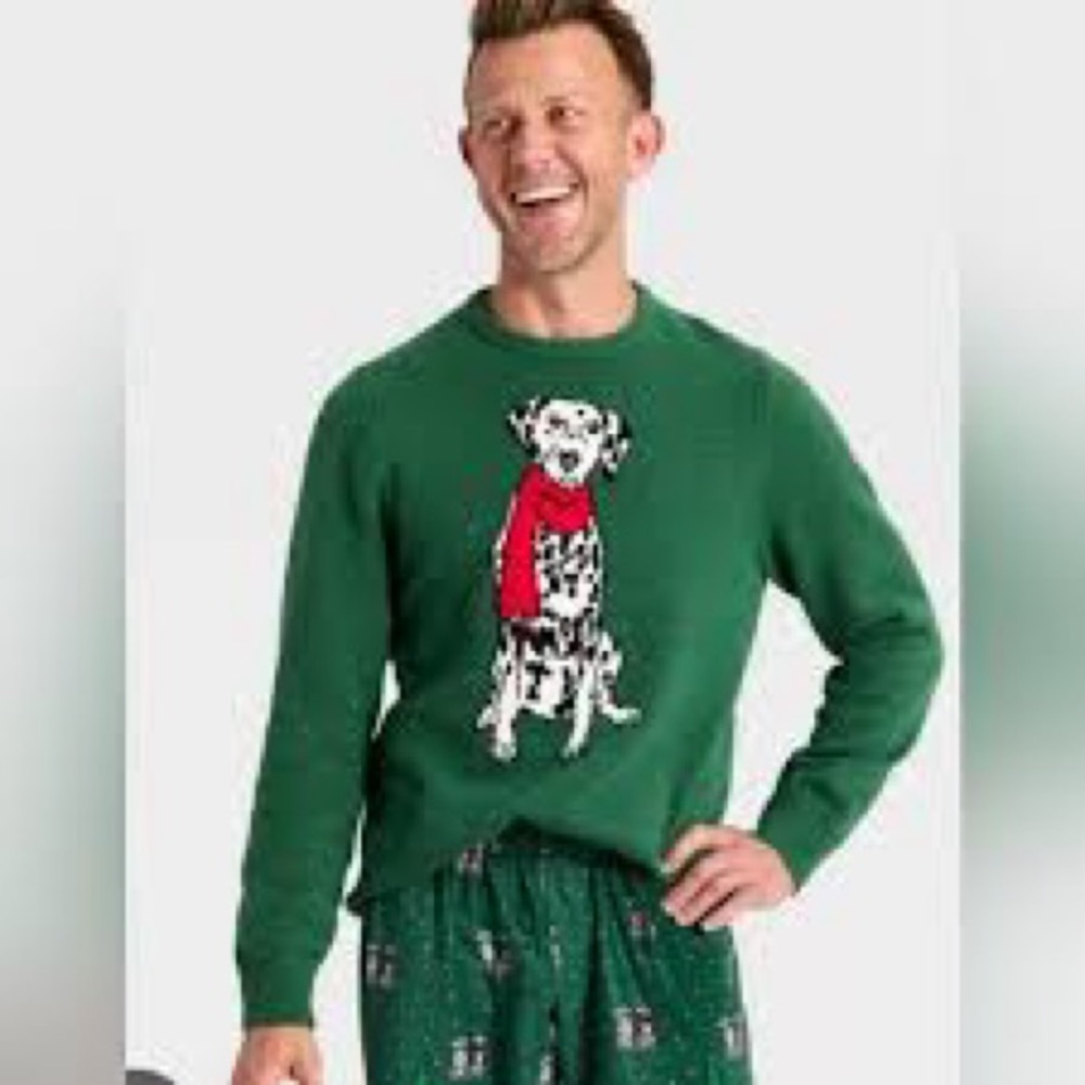 New Men's Dalmatian Holiday Matching
Family Sweater - Wondershop™ Green XL